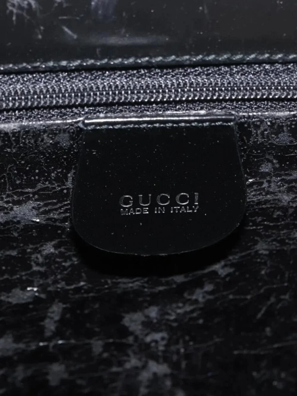 GUCCI Bamboo Hand Bag Enamel Black Silver 000 781 0295 Auth 176588